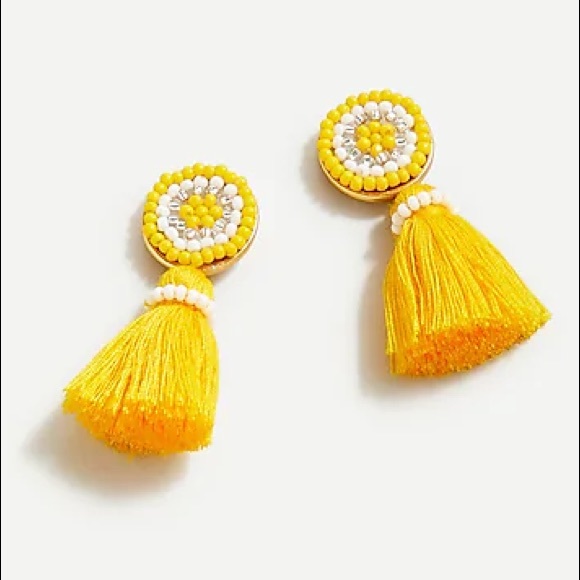 J. Crew Beaded Tassel Stud Earrings Rich Saffron - Picture 6 of 7